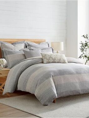 Levtex Sand Stripes Textured 3 Pc. Queen Duvet Cover Set Natural Boho Timeless